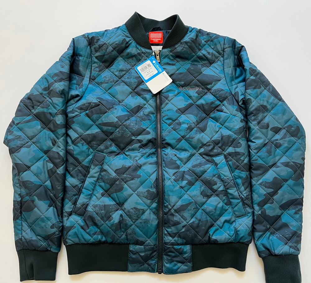 Columbia Hawlings Hill Bomber Jacket Thermal Coil-Blue Black Camo Size S $160